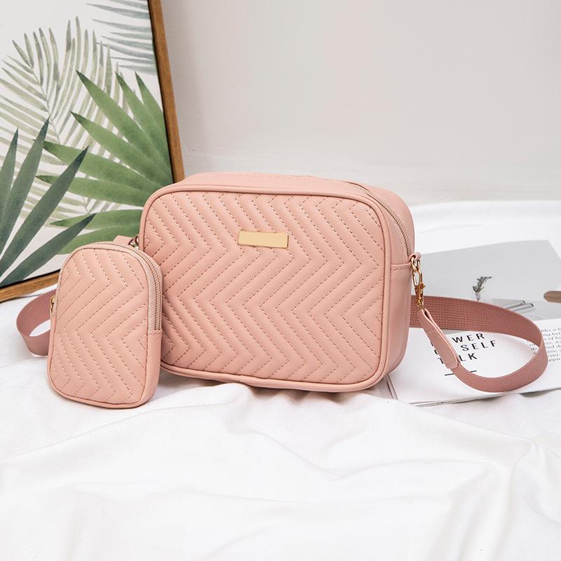 

Small bag embroidery thread bag fashion camera bag wide shoulder strap simple shoulder messenger bag two-piece set combination women s bag