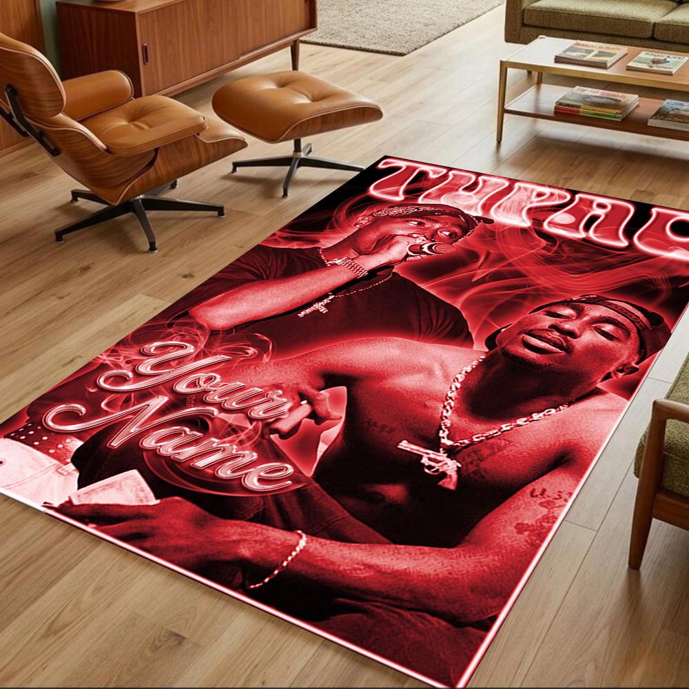 2pac Customize Text Floor Mat Perfect for Dormitory Entryway Outdoor Game Room Anti-slip Rug Anime Office Decor Best for Christmas