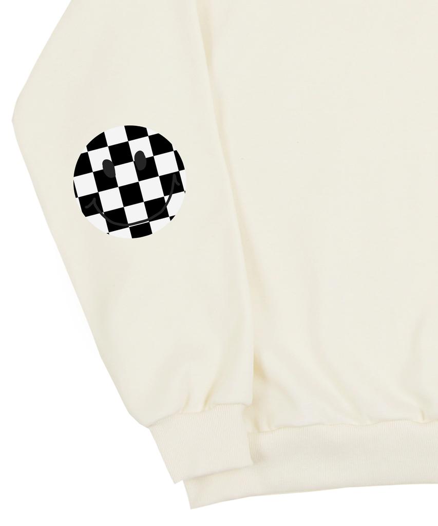 Graver [Unisex] Elbow Checkerboard Dot Smile Sweatshirt_Cream