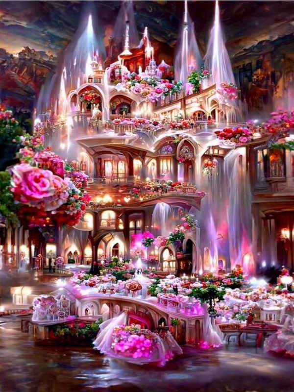 Diamond Painting Romantic Pink Landscape House Diy Full Square Round Drill Rhinestone Embroidery Fantasy Castle Mosaic Cross Stitch Kits Wall Decor