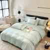 3Pcs/4Pc Embroidered Ice Silk Quilt Cover Bed Sheets Pillowcase Set Suitable for Bedroom Rental Dormitory, Light, Breathable, Soft and Comfortable