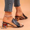 Women's Summer PU Leather Mules Sandals, Chunky Heel Rhinestone Slippers, Fashion Comfort Sandals for Party, Plus Size Available