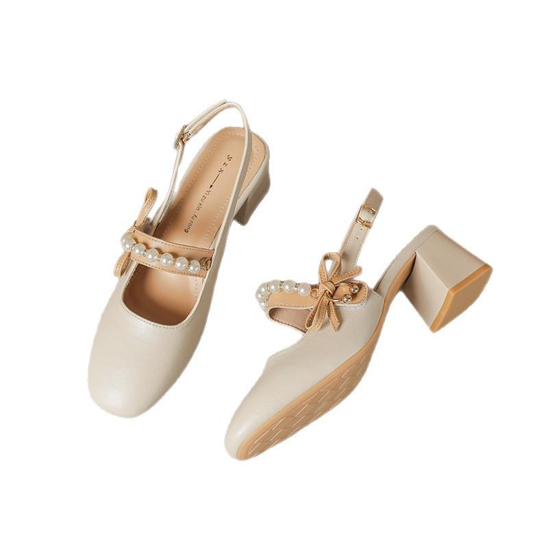 Summer new shallow single shoes women's low heels Mary Jane bow style sandals women