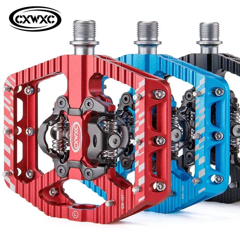 Pedales de Bicicleta de Montaña Bloqueo Doble Cara Antideslizantes Ultraligeros Aleación de Aluminio Sellados 3 Rodamientos Plataforma Plana SPD Pedal de Bicicleta MTB