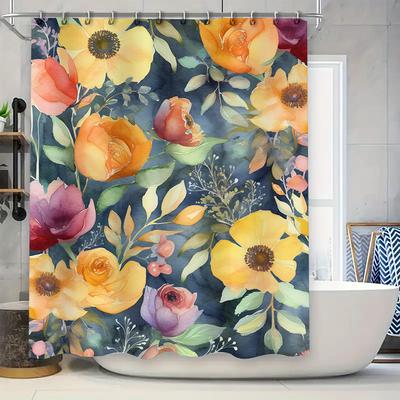 Aquarell Blumenmuster Duschvorhang Lebendiges Blau Florales Design für Badezimmerdekoration Rosa Gelb Orange Rot Rose Dekorativ R
