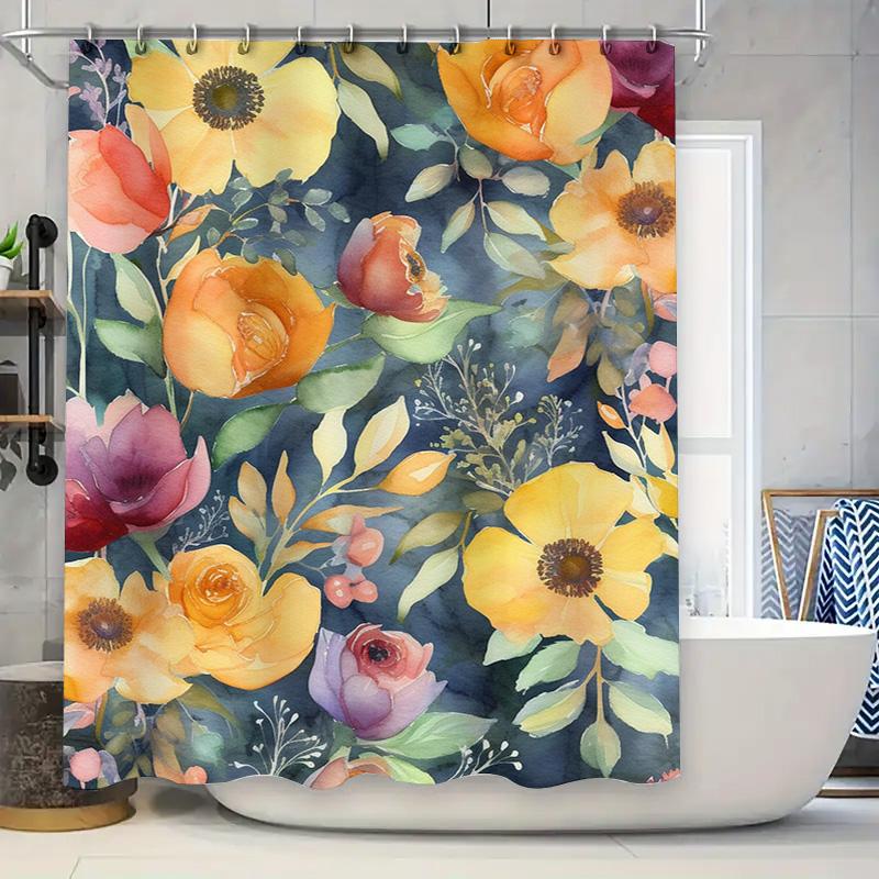 

Watercolor Flower Print Shower Curtain Vivid Blue Floral Design for Bathroom Decoration Pink Yellow Orange Red Rose Decorative R 90x180cm