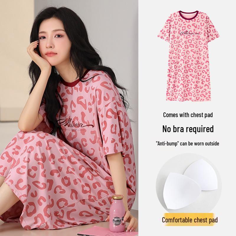 Women's Summer Modal Pajamas: Short Sleeve, Thin Style, with Chest Pads, Round Neck – Sweet Student Homewear
