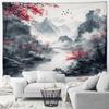 Asian Style Landscape Tapestry Nature Scenery Forest Waterfall Bedroom Living Room Home Wall Hanging Decor Natural Tapestry