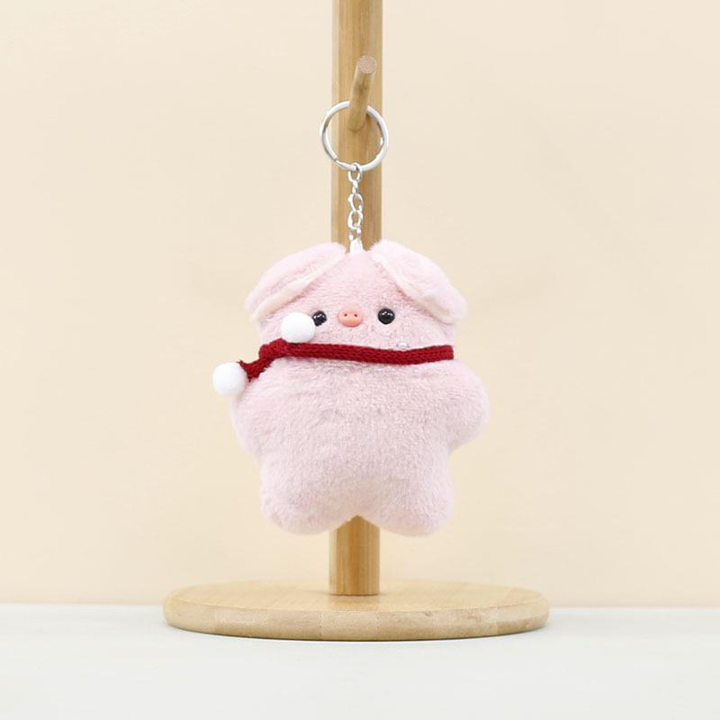 

Adorable Plush Pig Keychain With Cute Scarf Soft Stuffed Animal Doll For Gifts Pink Pig
