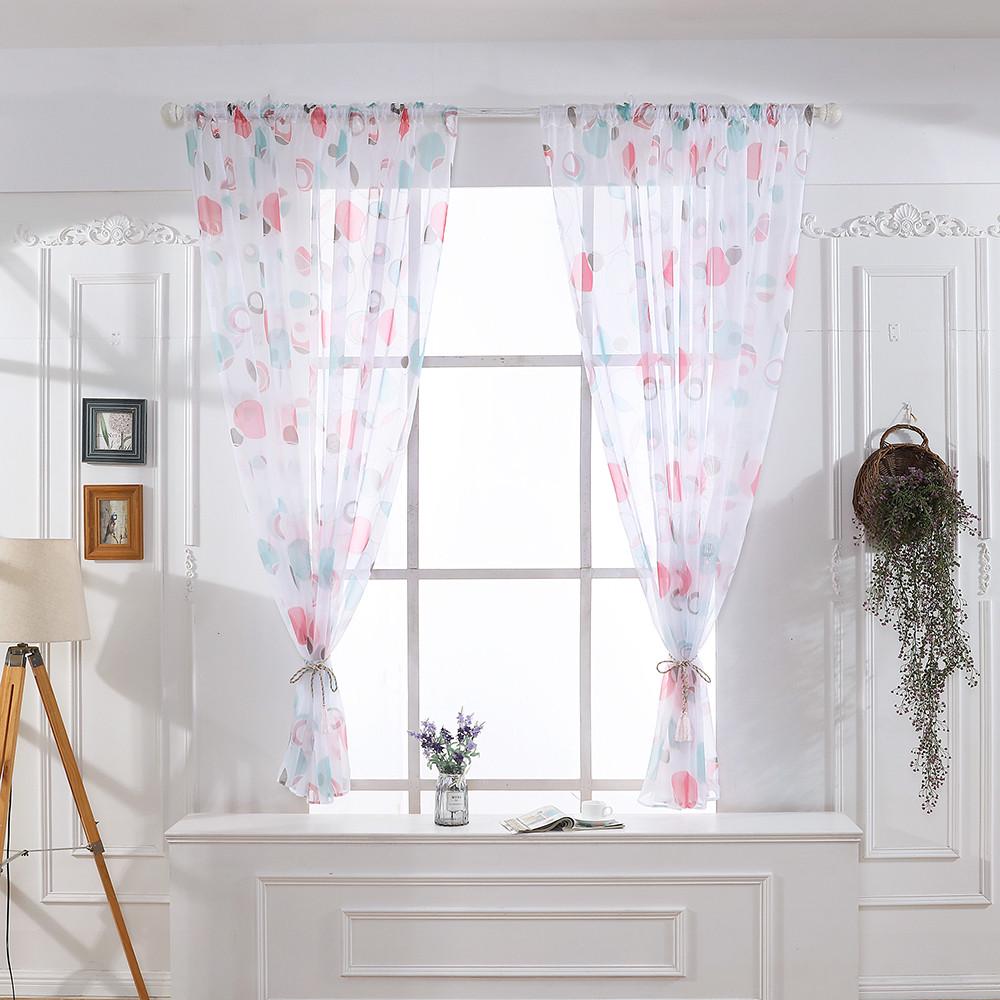 Leaf Embroider Sheer Curtain European Style Blue Voile Blackoout Curtain 1 Panel