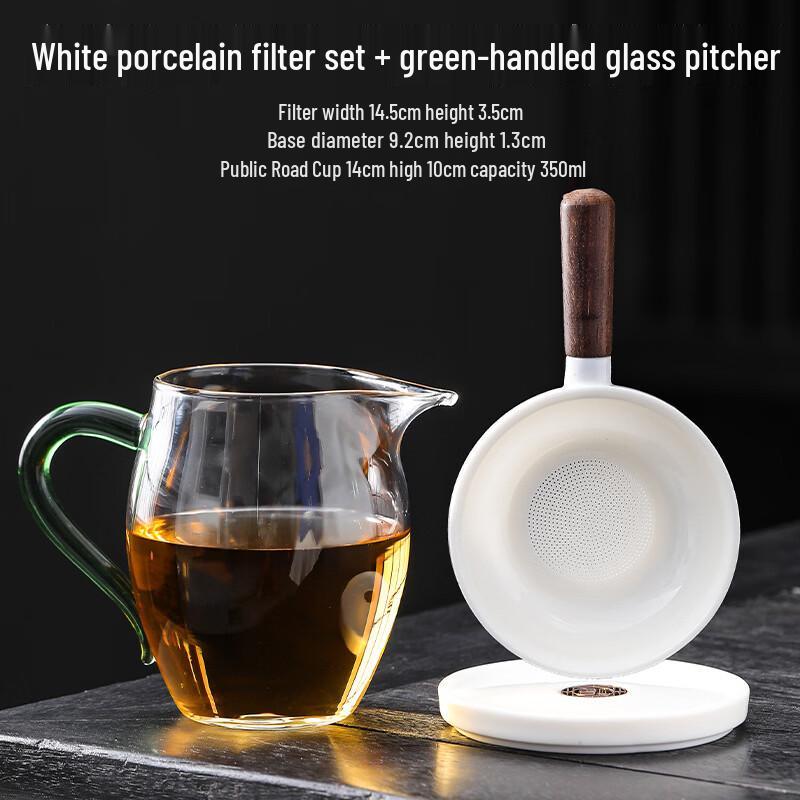 White Porcelain Tea Filter & Glass Sharing Cup Set
