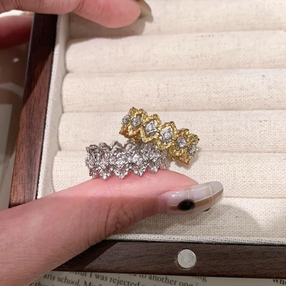 Italian Vintage Lace Rings for Women Elegant Diamond Rhinestone Gold Plated Hollow Design Fashion Jewelry