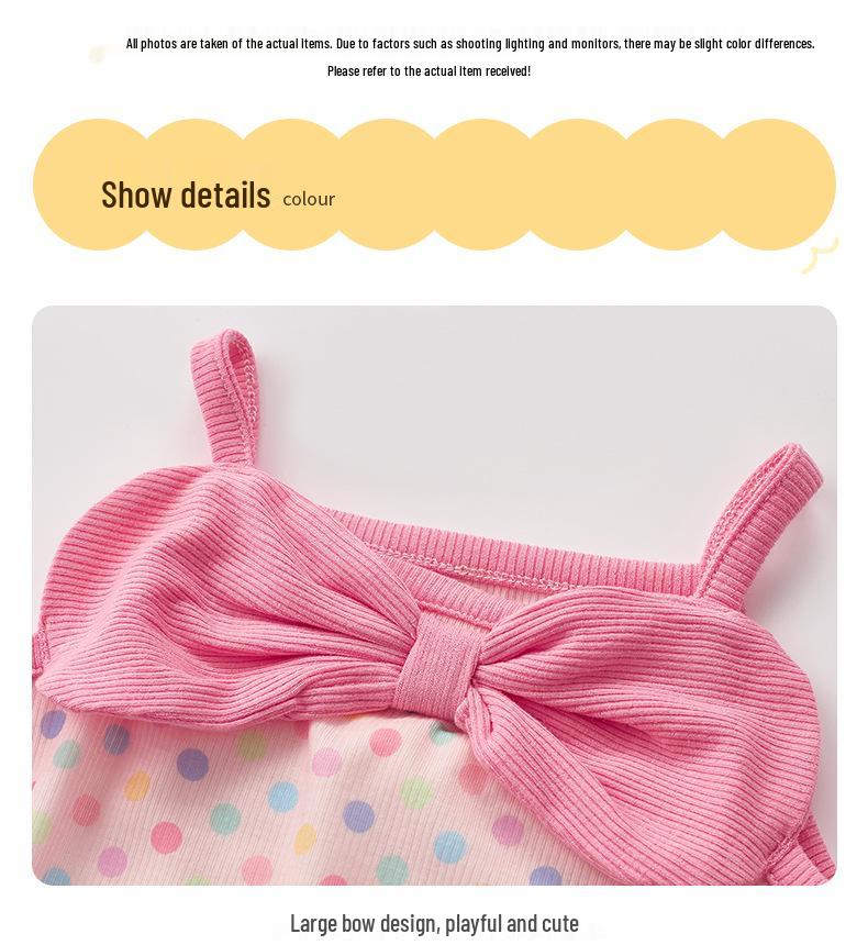 2025 Polka Dot Baby Girl Romper - Summer Bow Sling Bubble Crawling Suit