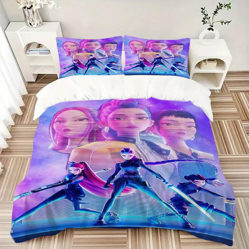 3pcs KPOP Demon Hunters, Huntrix Bedding Set: Perfect for Bedroom or Guest Room. Soft and Comfortable with No Core Included yy251009185