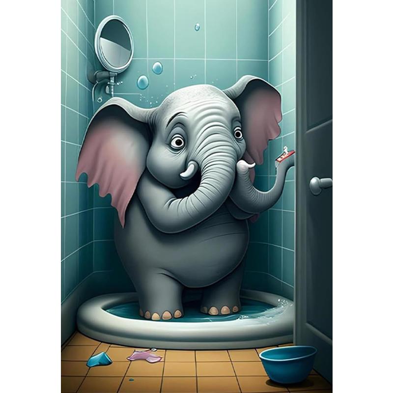 5D DIY Diamond Painting Cartoon Elephant Icon Mosaic Real Rhinestone Cross Stitch Embroidery Mural