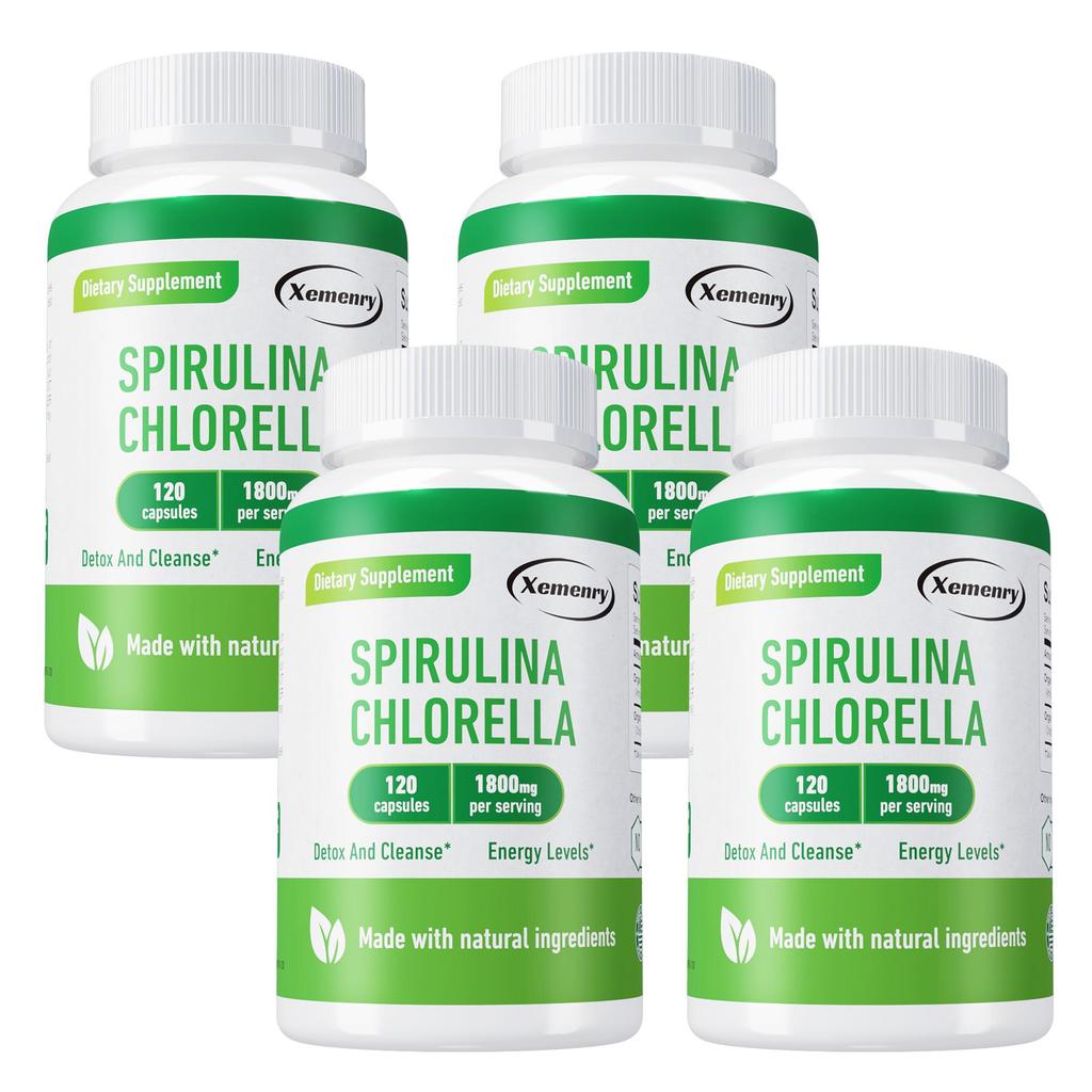 Organic Spirulina Capsules, Chlorella Supplement, 1800 Mg, Energy Booster, Immune System Booster
