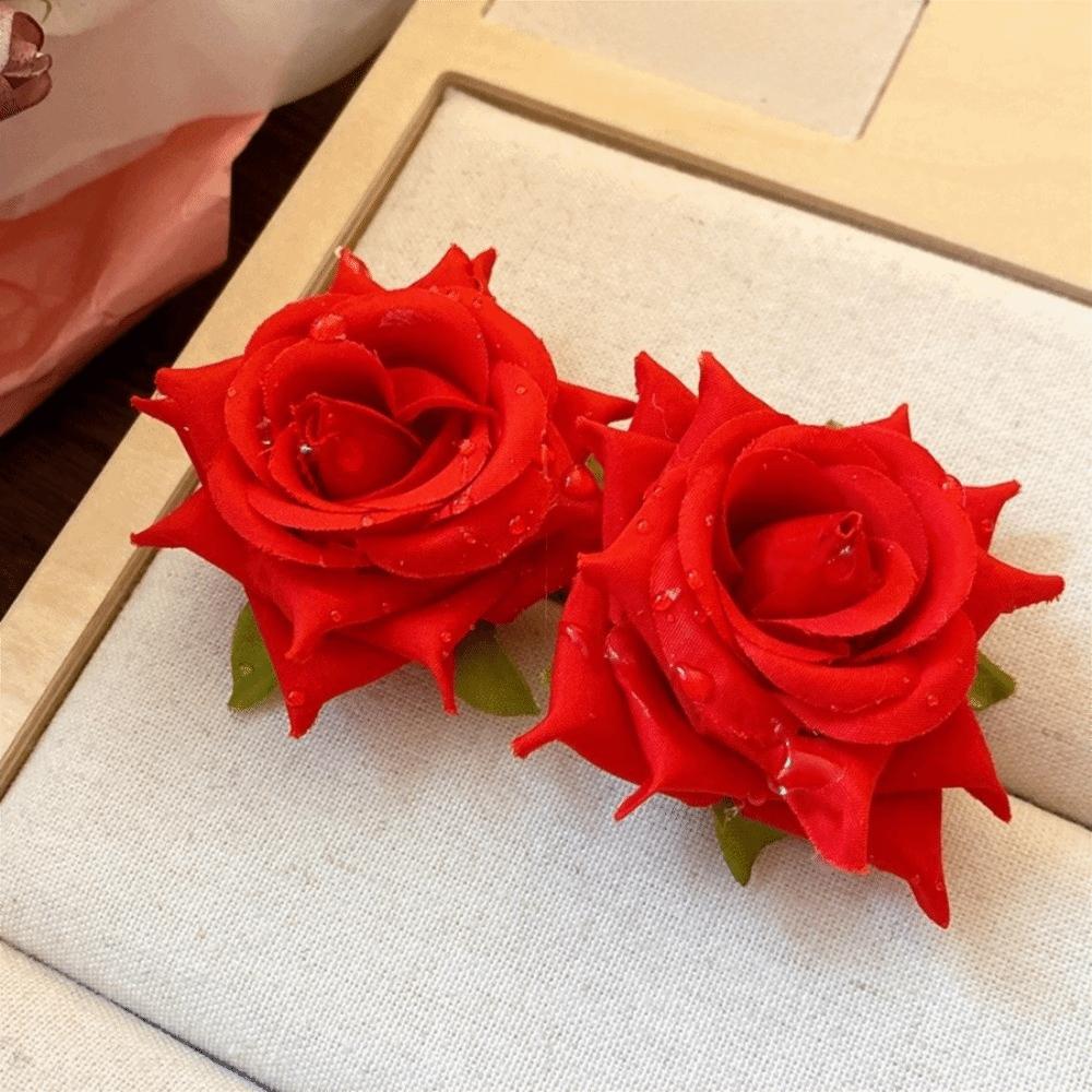 Solid Color Rose Flower Earrings French Style Drop Earrings Fresh Floral Stud Earrings  Beach