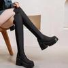 Fashion 10CM Synthetic Cloth Streth Fabric Women Platform Wedge Fashion British Spring Boots Knee High Boots Leather Autumn Shoes