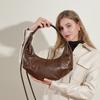 Casual Pleated First Layer Cowhide Shoulder Dumpling Bag Women's Leather Commuter Senior Sense Croissant