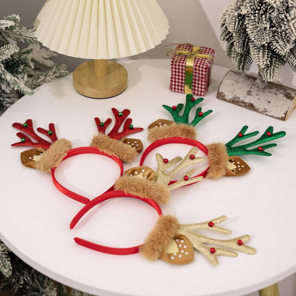 Whimsical Antler Christmas Headband With Cozy Plush Ears For Outfits Festive