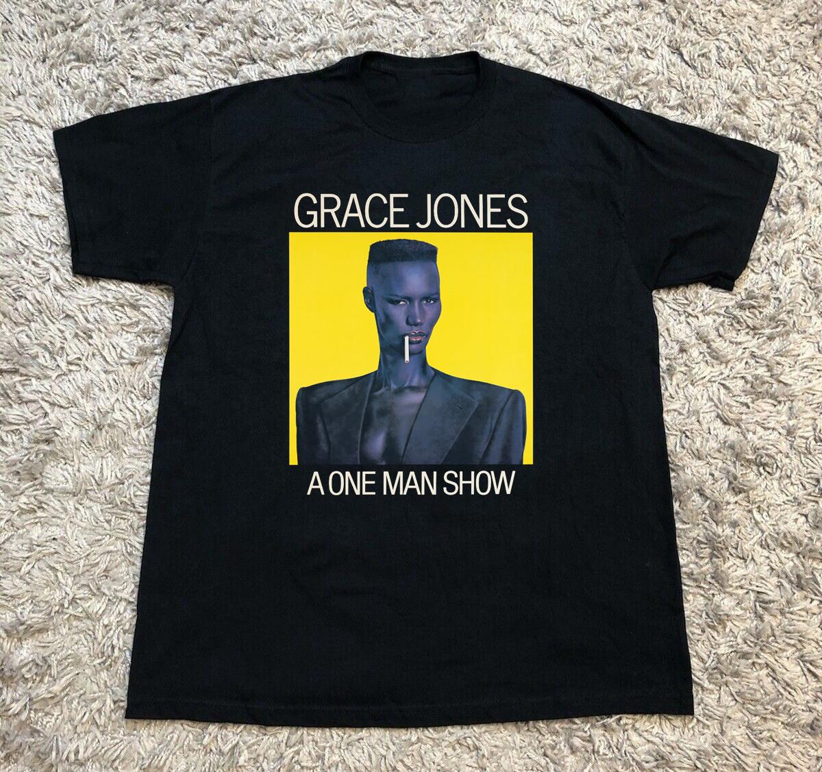 Grace Jones Black Cotton Unisex All size S-5XL Gift Fans Shirt MI337 S