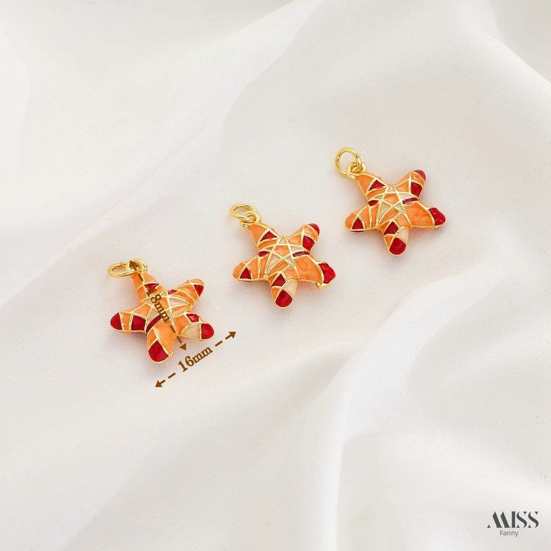

Oil Dripping Boiled Blue 18K Gold-Plated Color Retention White Pony Starfish Whale Popsicle Pendant DIY Bracelet Necklace Accessories Golden Red Orange Starfish Pendant 1