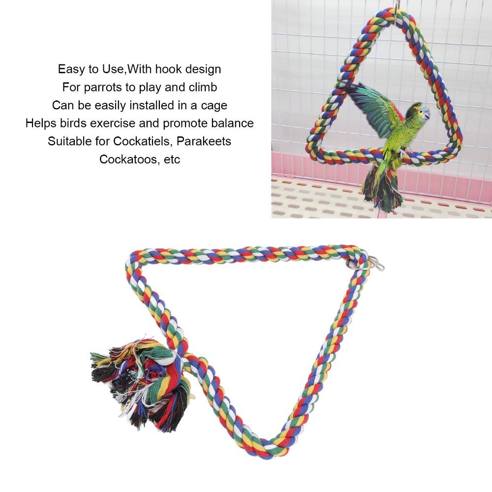 Triangular Shape Rope Perch Stand Chewing Design Colorful Parrot Toy For Cockatiels