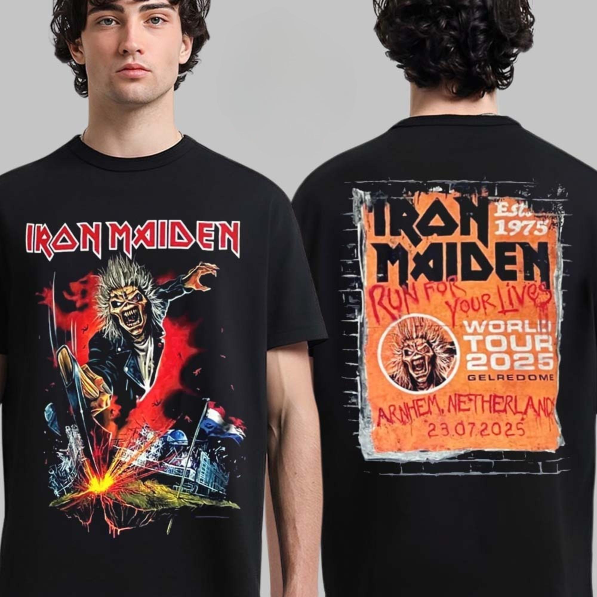 ZheXiong TEE Heren T-shirts Iron Maiden Run for Your Lives Wereldtournee 2025 Arnhem Nederland Nederlands Exclusieve Merchandise Tee In Gelredome T-Shirt 2XL