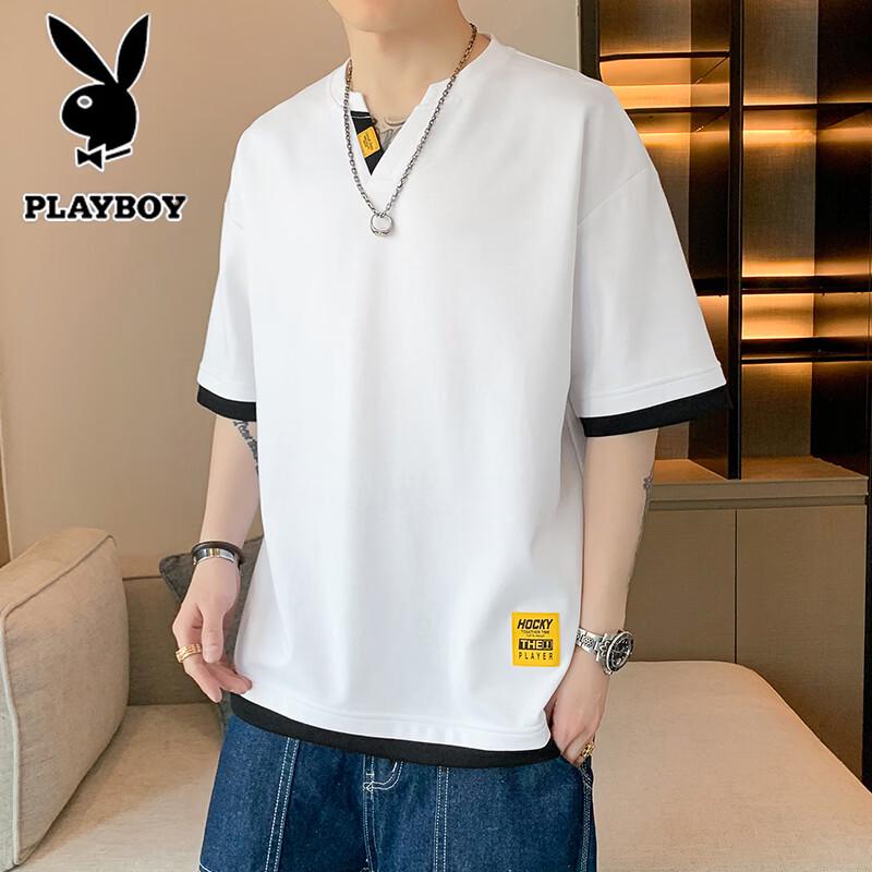 Playboy Men s Faux Two-Piece V-Neck T-Shirt XL