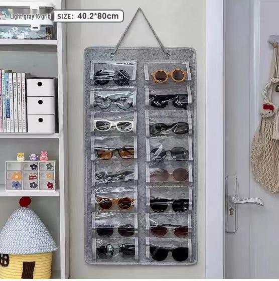 Wall-Mounted Foldable Felt Sunglasses Organizer & Dustproof Storage Bag