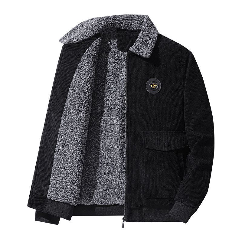 

Autumn and Winter Corduroy Sherpa Jacket Men s Loose Velvet Thickened Casual Lapel Men s Jacket 5XL