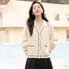 VICTORIA&VERA Women's Spring Faux Two-Piece Color-Block Lapel Knit Cardigan V8601W11