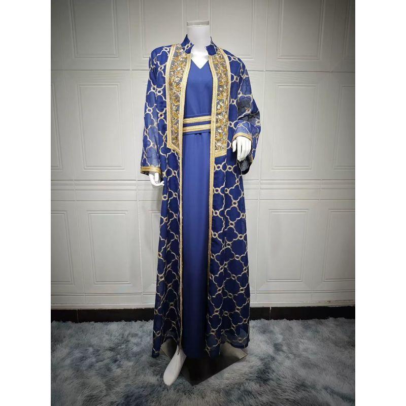 Middle East Embroidery Cardigan Robe Dress Two-Piece Set Embroidered Dress Two-Piece Set