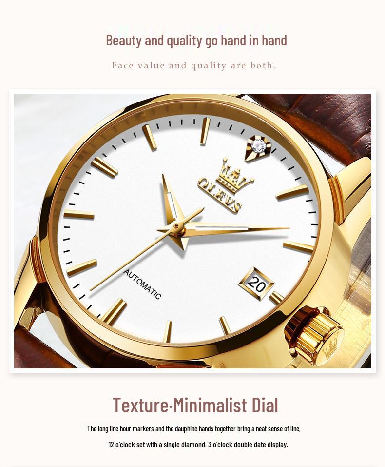 Women's Classic Waterproof Leather Strap Mechanical Watch