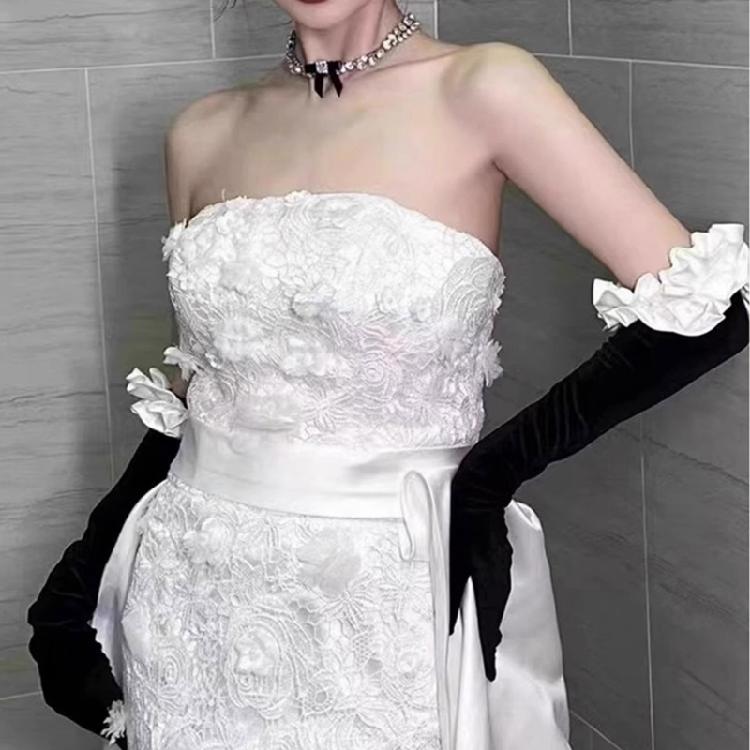 Elegant Fingerless Gloves Ruffle French Unique Outfits Long Gloves for Flapper Bride Wedding Dancing Accessories