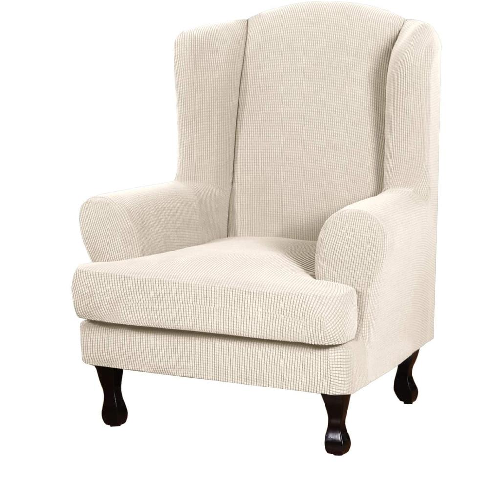 Wingback Chair Covers 2 Piece Wing Chair Slipcover Stretch Slipcover for Wingback Chairs Wing Chair Cover with Elastic Bottom Non-Slip Furniture Cover