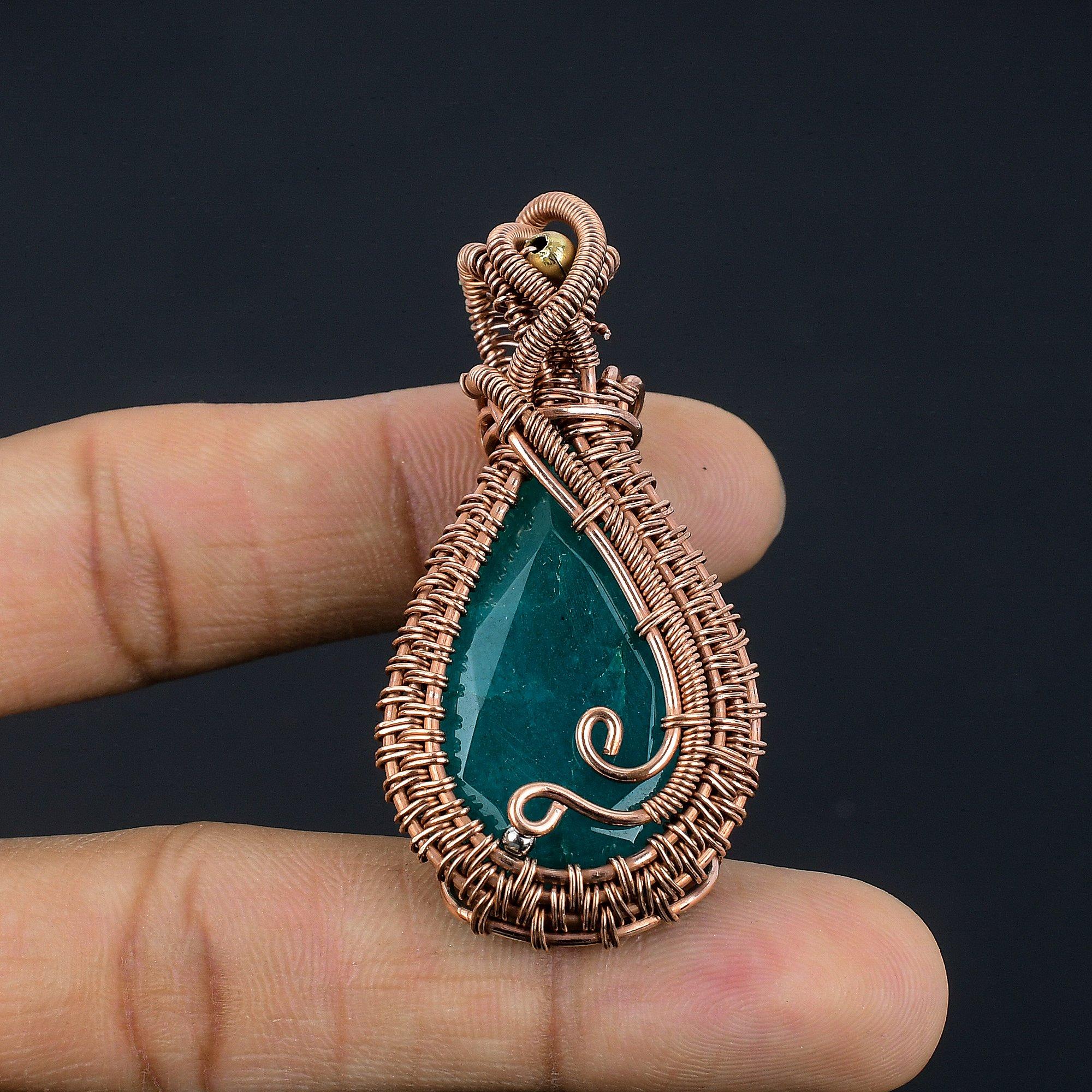 

Изумрудная подвеска, Подвеска из медной проволоки 999 пробы, Ювелирные изделия с драгоценными камнями, Подвеска ручной работы, Потрясающие украшения, Подарок для нее 2.55 Inches