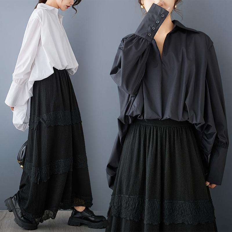 Dimanaf 2025 Taglie Forti Nuova Camicia Blusa Primavera Donna Manica Lunga Basic Moda Top T-shirt Larghe Tinta Unita