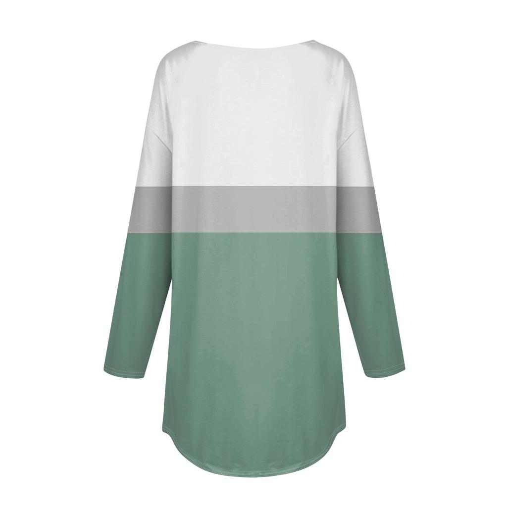 Women's Fashion Loose Button Collar Print Long Sleeve T-Shirt Tops Pullover