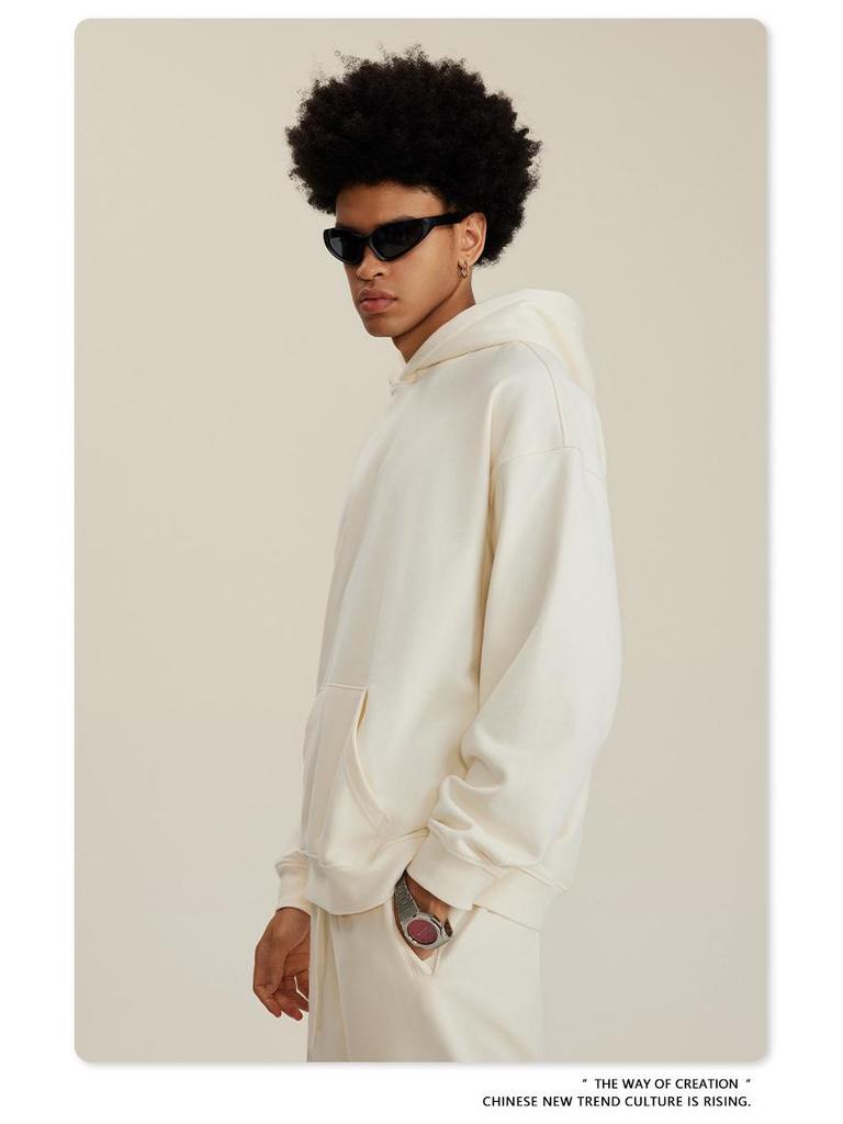2025 Autumn Men's Basic Heavyweight Terry Cloth Hoodie - Trendy American Brand, Solid Colors, Unisex Design.