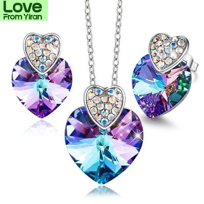 Fashion Silver Love Heart Crystals Necklaces And Earrings Set Birthday /Anniversary Gifts For Mom /Wife /Sister /Friend Jewelry Sets