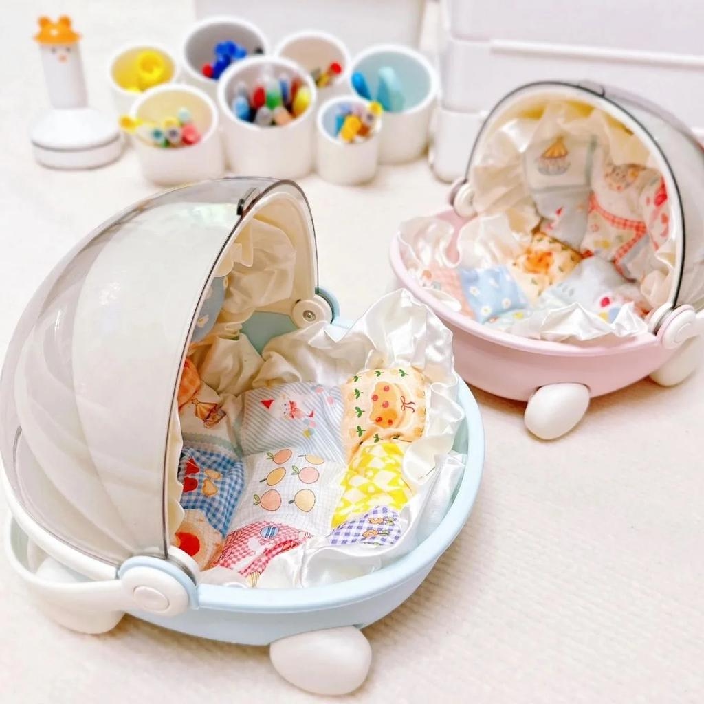 1/2pc Doll Bed Baby Stroller Storage Box with Mat for Labubu Spa Module Doll Sleep Cradle Cart Dolls Bed Furniture Acssories