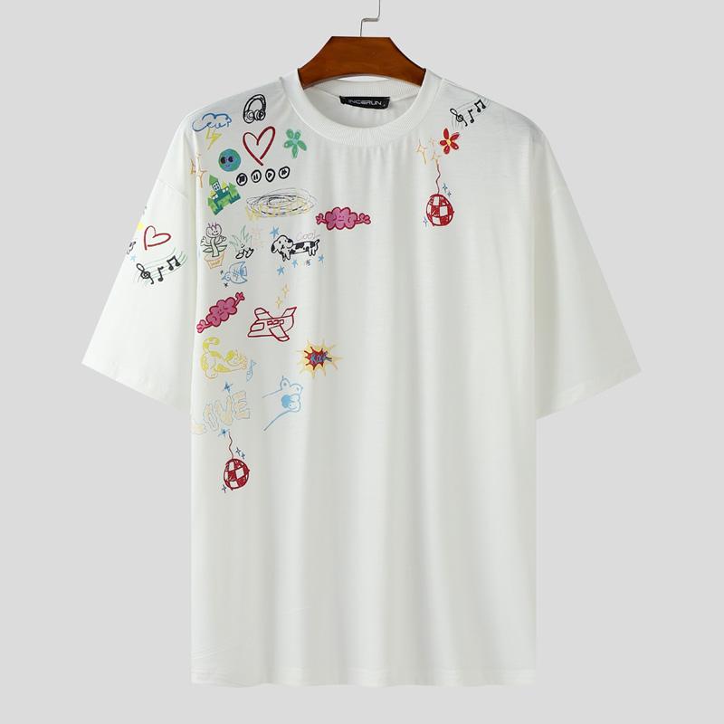 

INCERUN Летние мужские футболки с коротким рукавом и мультяшным принтом, повседневные 3XL