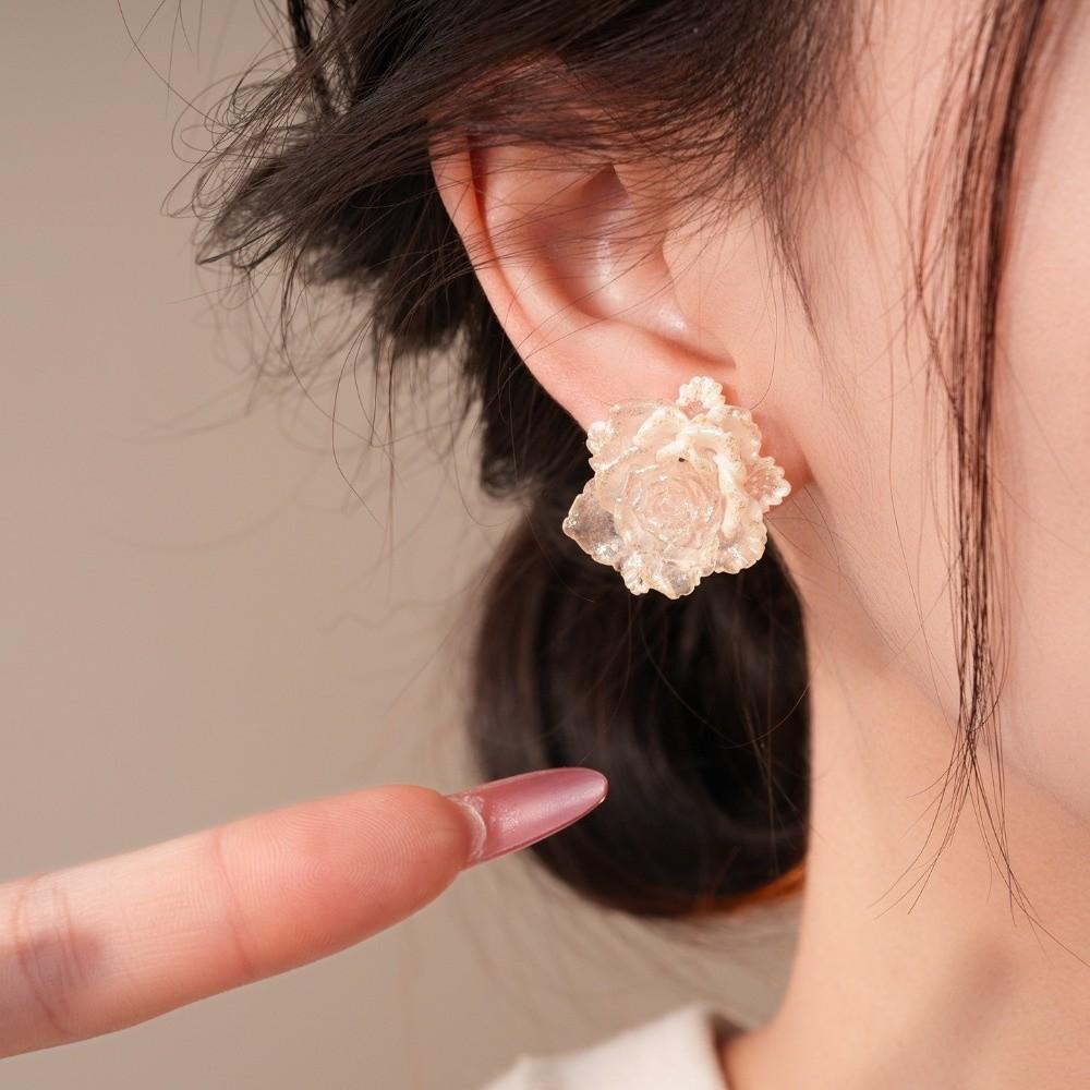 Gradient Color Flower Earrings Resin Women Earrings Vintage Floral Stud Earrings  Girls