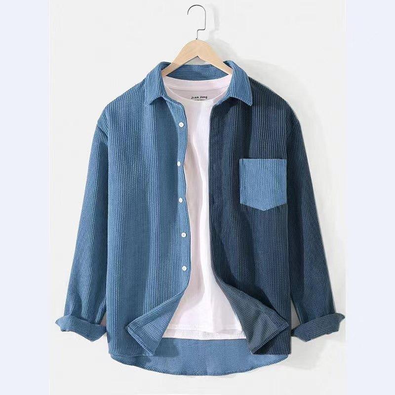 Camisa de pana informal holgada para hombre con bloques de color y manga larga