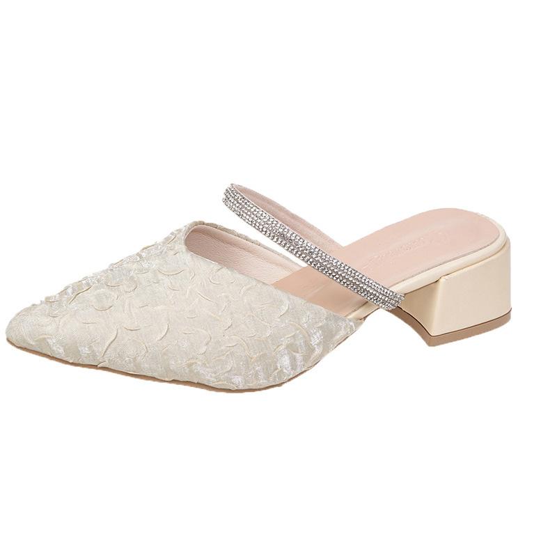 Summer pointed head bag head cool slippers women wear summer middle heel new high heels women thick heel fairy