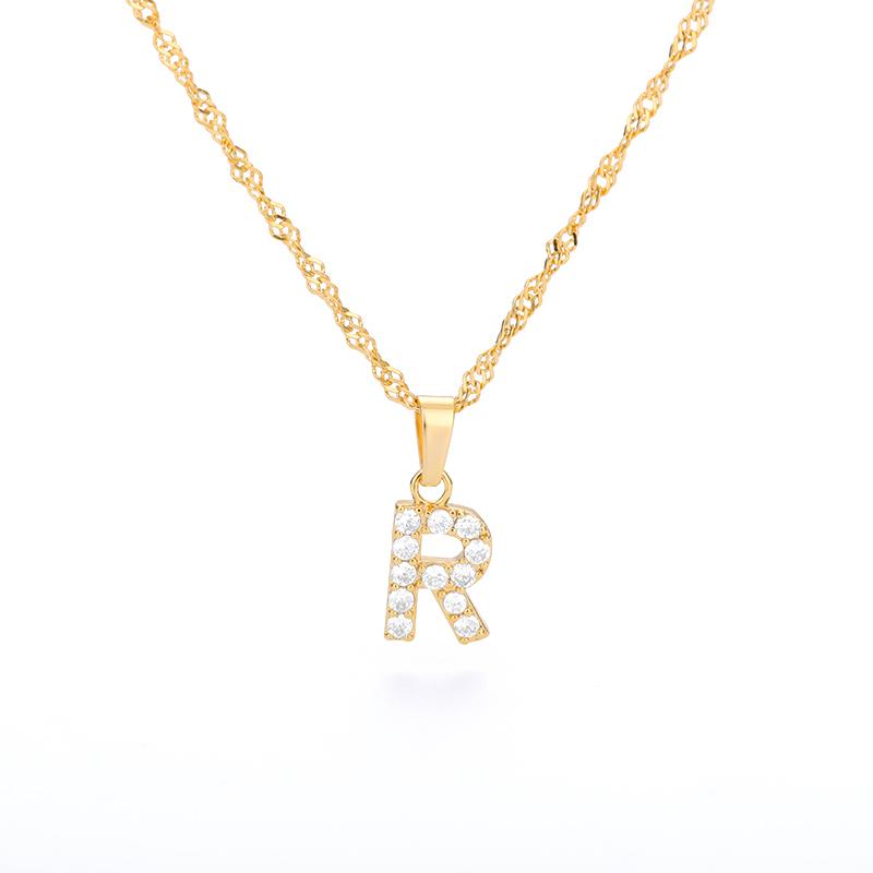 Cubic Zirconia Initial Letter Pendant Necklaces For Women Stainless Steel Gold Color Chain Alphabet Chokers Jewelry Accessories