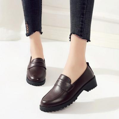 Women's Single Shoes Spring Korean Version Thick-heeled Casual Shoes College Style British Small Leather Shoes Round Toe