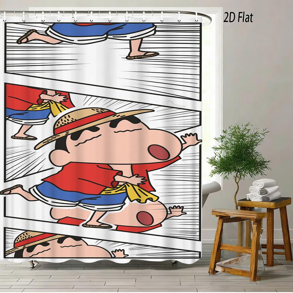 

Crayon Shin-Chan Nohara Family Sunset Scene 2D Print Waterproof Shower Curtain, Warm Orange Sunset & Green Grass Family Bathroom W60H190(CM)-1 Pcs