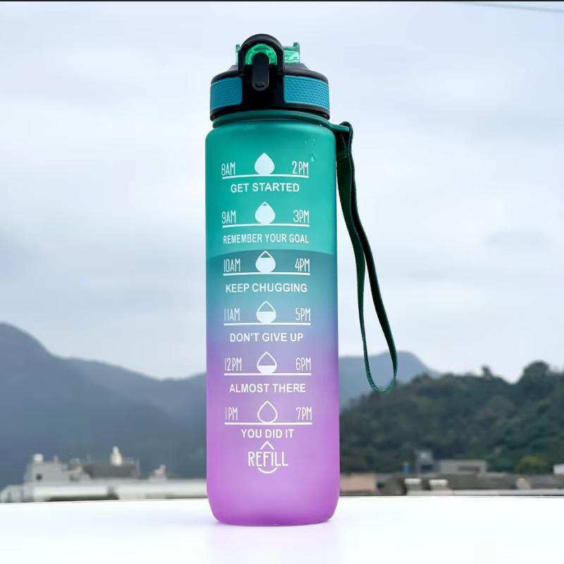 1000ML Large Capacity Sports Water Bottle with Time-Tracking Straw Leak Proof Locking Flip Cover for Outdoor Fitness
